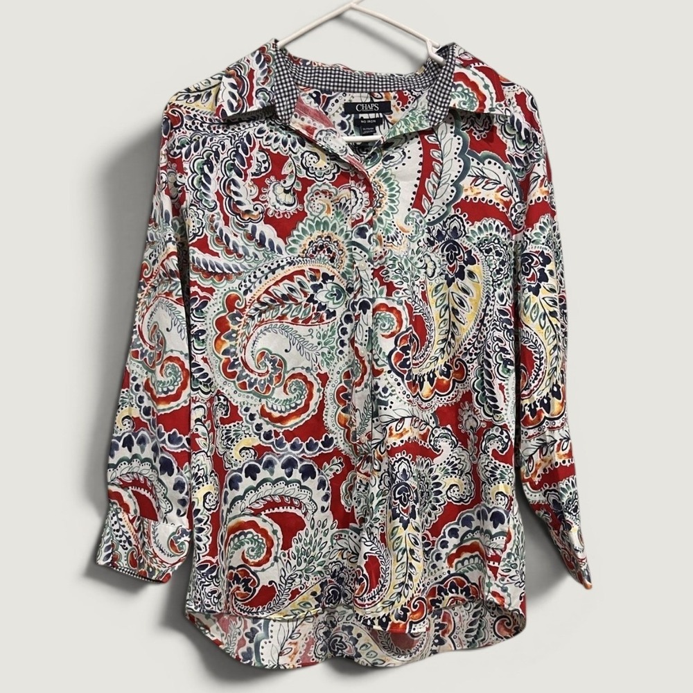 Chaps Shirt Womens XL Multicolor Paisley Non Iron Button Up Long Sleeve Top